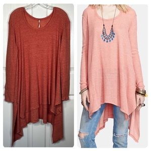 Free People Long Asymmetrical Hem Waffle Knit Tunic Top Sz XS Oversized